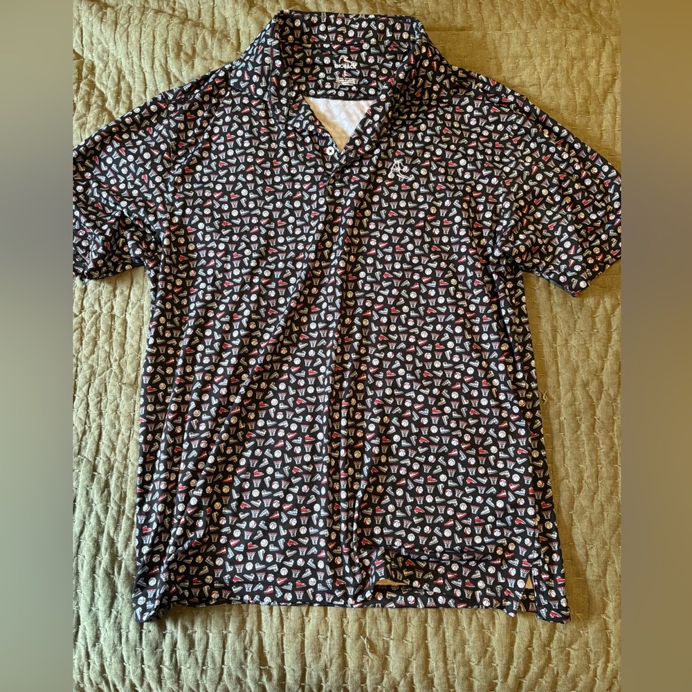 Rhoback Black and Red Patterned Polo Shirt